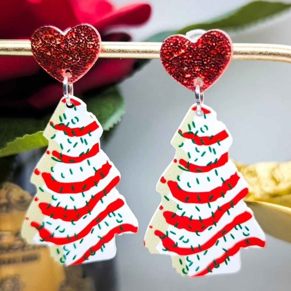 Christmas Tree Cake Drop Earrings Little Debbie Inspired Holiday Jewelry